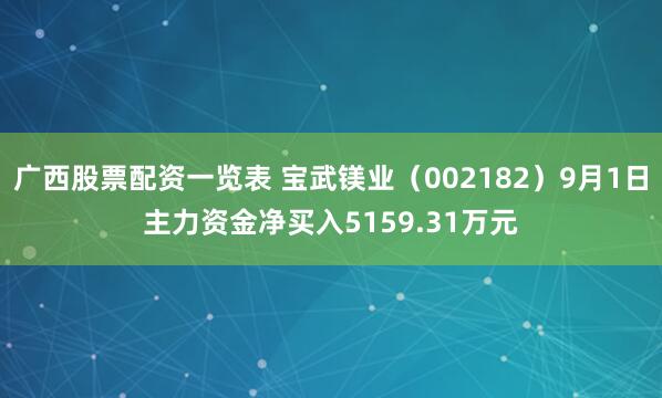 广西股票配资一览表 宝武镁业（002182）9月1日主力资金净买入5159.31万元